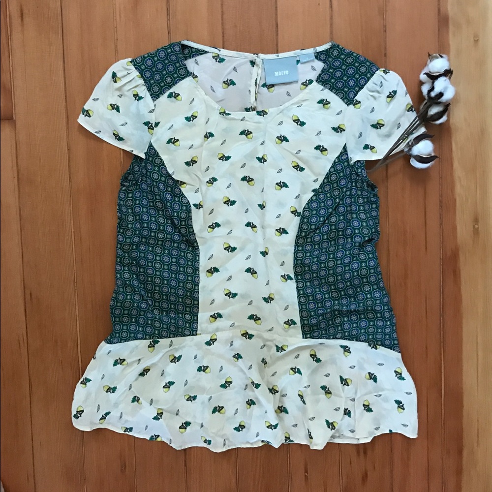 Quirky Acorn Print Peplum Blouse